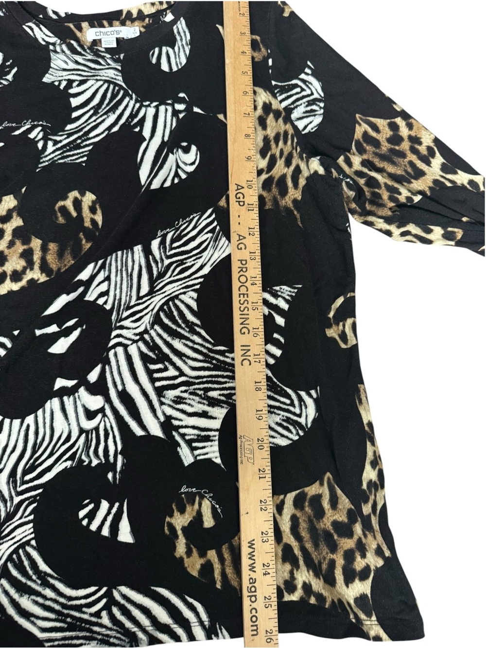 Chico’s Size 2 Large Animal Print Leopard Zebra Long Sleeve Stretch Tunic Top - Picture 5 of 7
